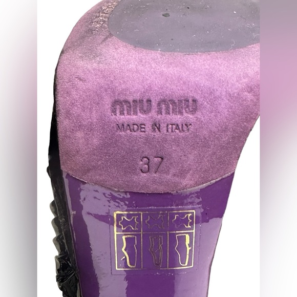 Miu Miu Prada Black Pleated Leather Peep Toe Platform Slingback Heels size37 - Picture 7 of 16